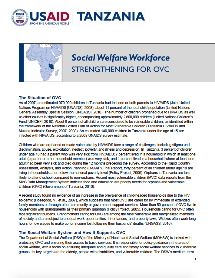 USAID Social_Welfare_Workforce_Strengthening_for_OVC_Tanzania_Country_Profile