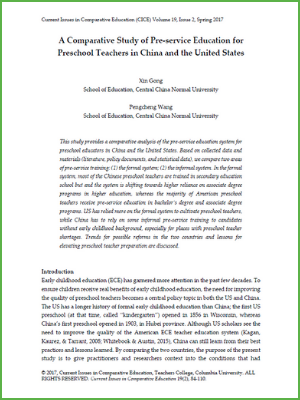 A Comparative Study of Pre-service Education for Preschool Teachers in China and the United States_Cover