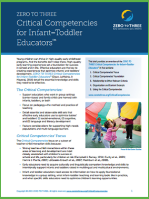 Critical Competencies for Infant-Toddler Educators Related Professional Criteria