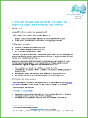 Framework for assessing standards for practice for registered nurses, enrolled nurses and midwives