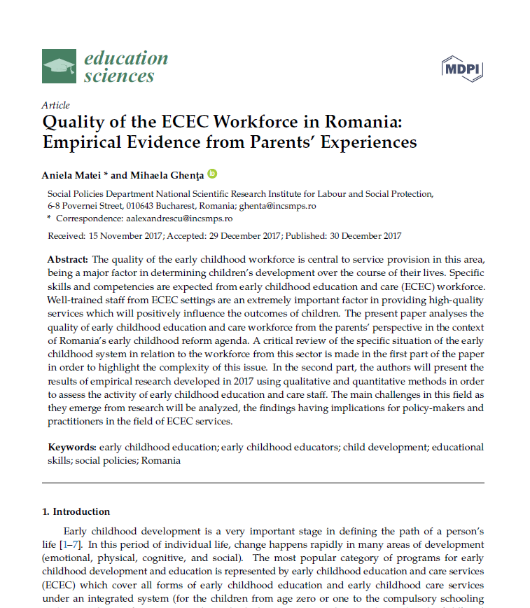 Quality of the ECEC Workforce in Romania