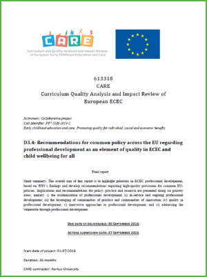 Recommendations for common policy across the EU regarding professional development as an element of quality in ECEC and child wellbeing for all